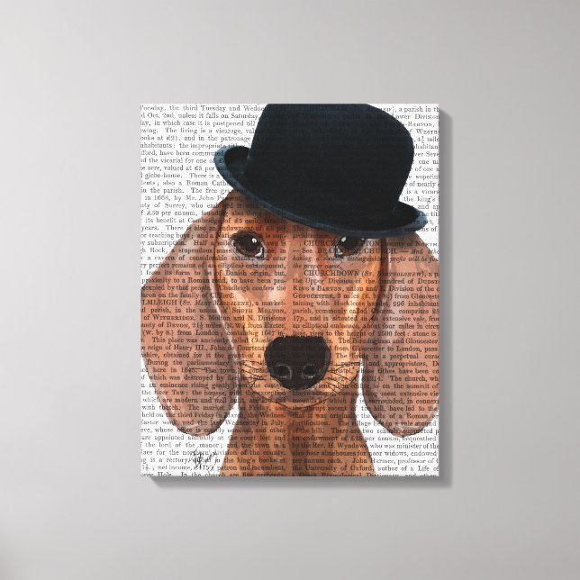 Dachshund with Black Bowler Hat Canvas Print (Front)
