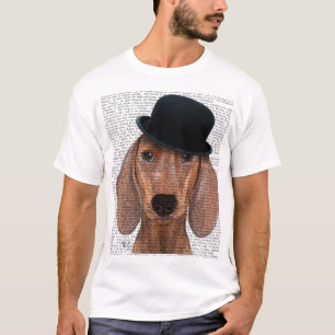 Dachshund with Black Bowler Hat T-Shirt