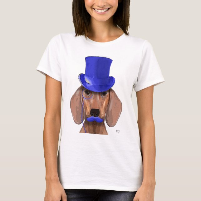 Dachshund With Blue Top Hat and Blue Moustache (Front)