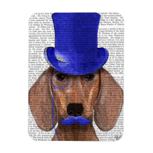 Dachshund With Blue Top Hat and Blue Moustache Magnet