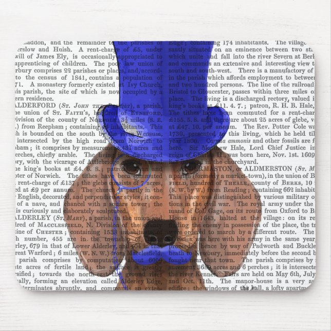 Dachshund With Blue Top Hat and Blue Moustache Mouse Mat (Front)