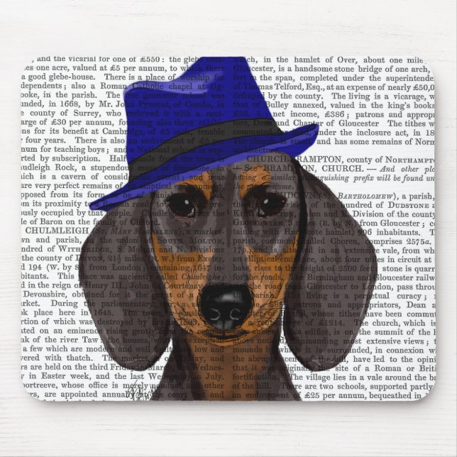 Dachshund With Blue Trilby Mouse Mat (Front)