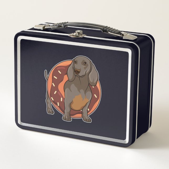 Dachshund with Donut Metal Lunch Box (Front)