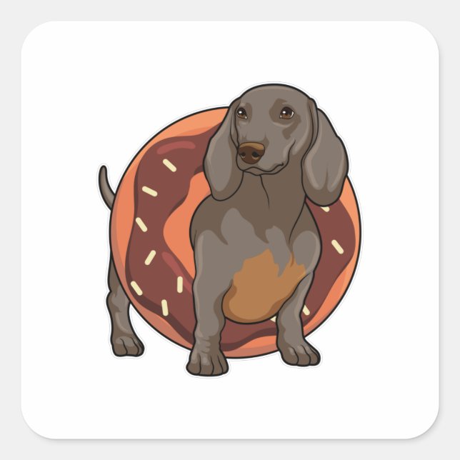 Dachshund with Donut Square Sticker (Front)