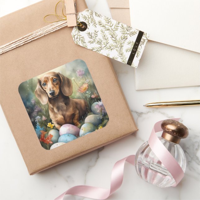 Dachshund with Easter Eggs Square Sticker (Gifting)