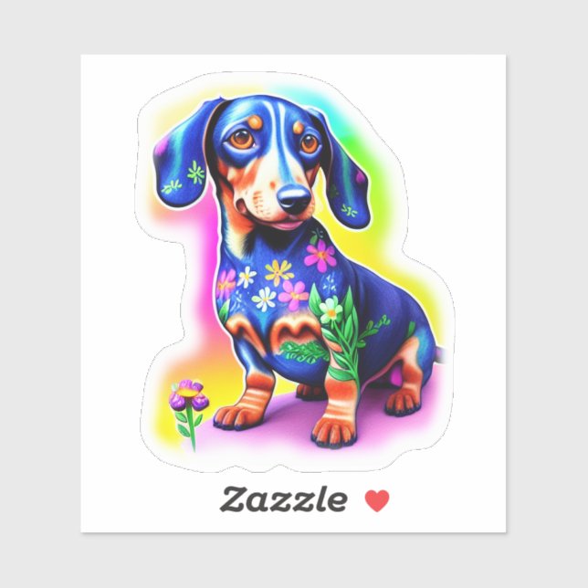 Dachshund with flowers sticker (Sheet)