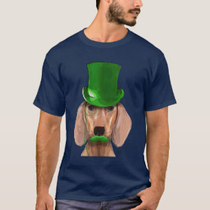 Dachshund With Green Top Hat and Moustache