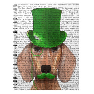 Dachshund With Green Top Hat and Moustache Notebook