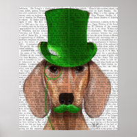 Dachshund With Green Top Hat and Moustache