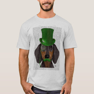 Dachshund with Green Top Hat Black Tan 2