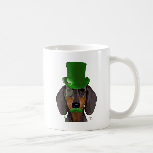 Dachshund with Green Top Hat Black Tan 2 Coffee Mug (Right)