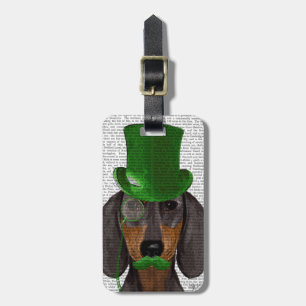 Dachshund with Green Top Hat Black Tan 2 Luggage Tag