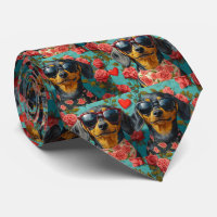 Dachshund With Heart Roses Valentine's Day