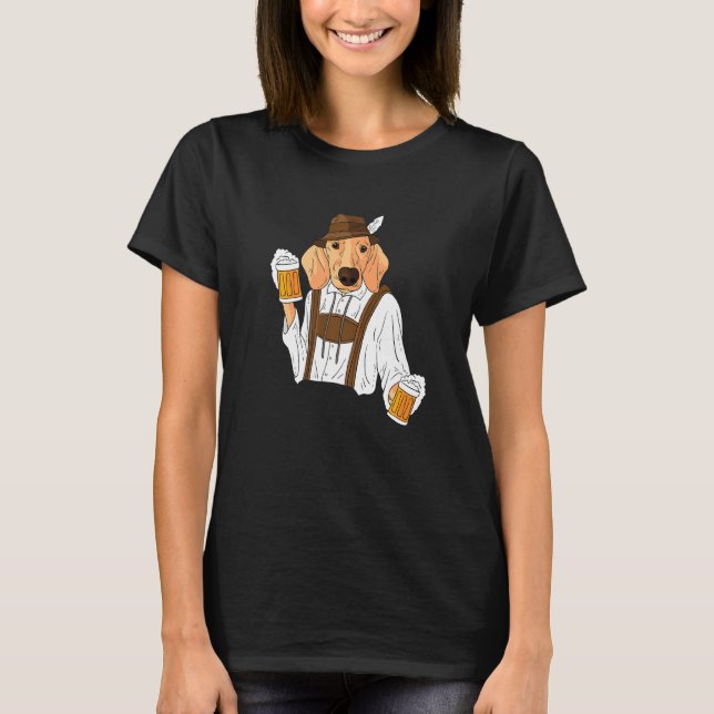 Dachshund With Lederhosen Dog Beer Prost Oktoberfe T-Shirt (Front)