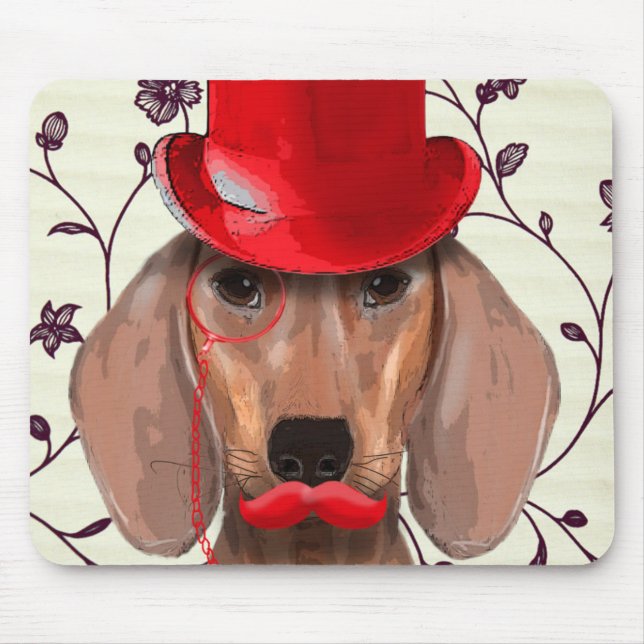Dachshund With Red Top Hat Mouse Mat (Front)