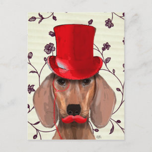 Dachshund With Red Top Hat Postcard