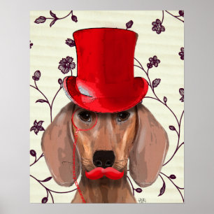 Dachshund With Red Top Hat Poster