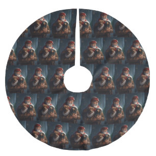 Dachshund With Santa Claus Festive Christmas Brushed Polyester Tree Skirt