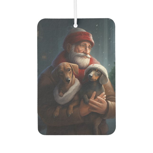 Dachshund With Santa Claus Festive Christmas Car Air Freshener (Front)