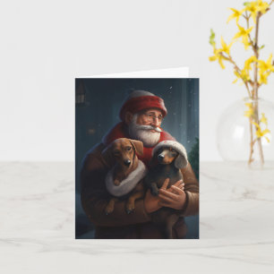 Dachshund With Santa Claus Festive Christmas Card