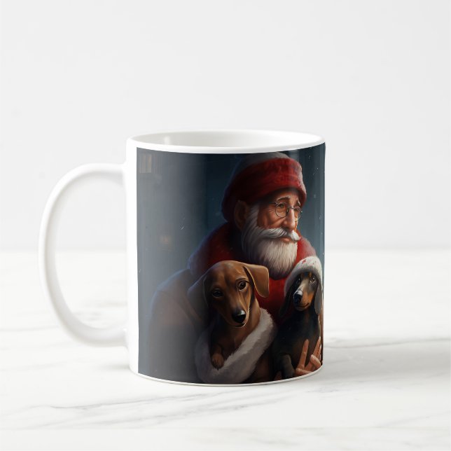 Dachshund With Santa Claus Festive Christmas Coffee Mug (Left)