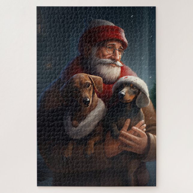 Dachshund With Santa Claus Festive Christmas Jigsaw Puzzle (Vertical)