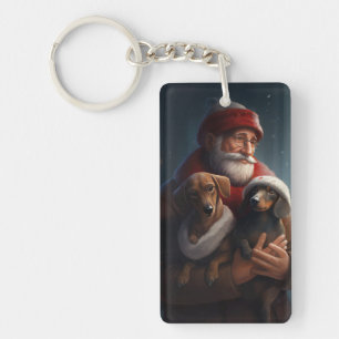 Dachshund With Santa Claus Festive Christmas Key Ring