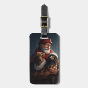 Dachshund With Santa Claus Festive Christmas Luggage Tag
