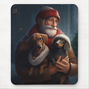 Dachshund With Santa Claus Festive Christmas Mouse Mat