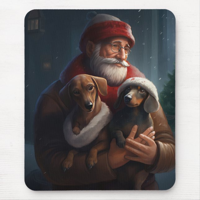Dachshund With Santa Claus Festive Christmas Mouse Mat (Front)