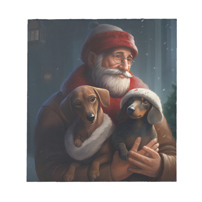 Dachshund With Santa Claus Festive Christmas Notepad (Front)