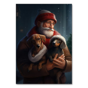 Dachshund With Santa Claus Festive Christmas Table Number
