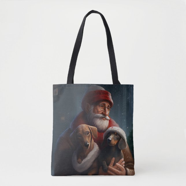 Dachshund With Santa Claus Festive Christmas Tote Bag (Front)