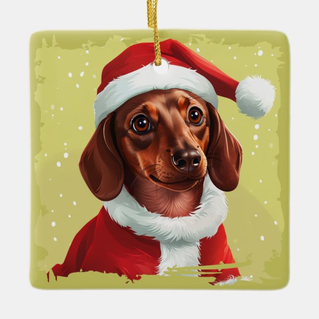 Dachshund With Santa Claus Outfit - Christmas 1 Ceramic Ornament (Front)