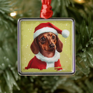 Dachshund With Santa Claus Outfit - Christmas 1 Metal Tree Decoration