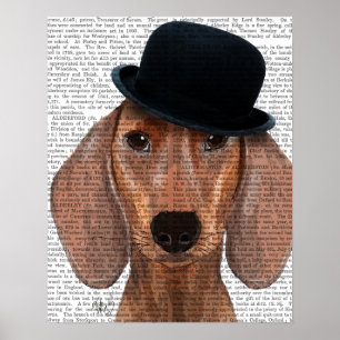 Dachshund with Steampunk Bowler Hat Poster