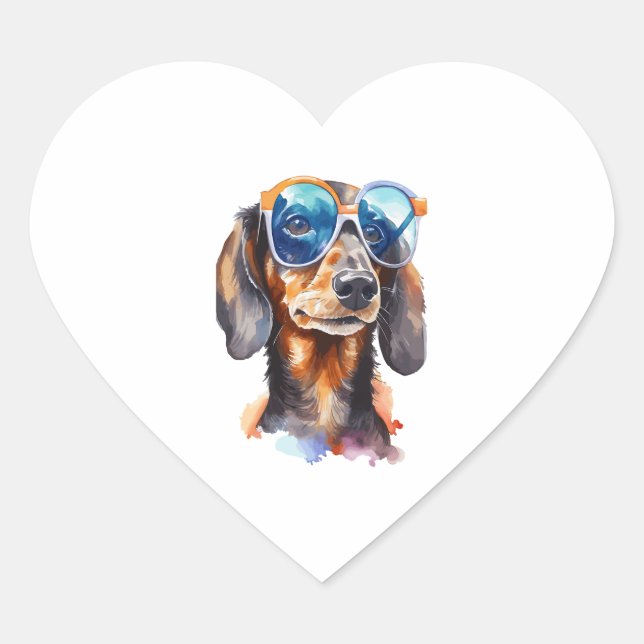 Dachshund with Sunglasses 4 Heart Sticker (Front)