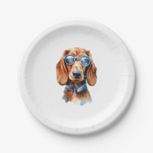 Dachshund with Sunglasses 5 Paper Plate