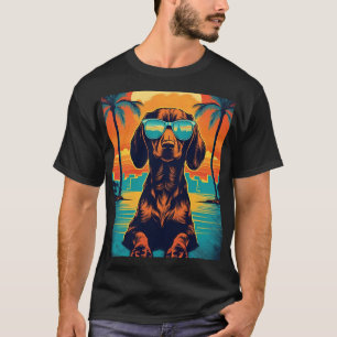 Dachshund with sunglasses at a tropical beach T-Shirt