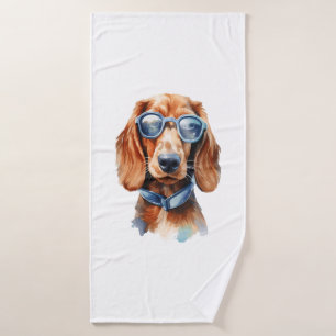 Dachshund with Sunglasses Bath Towel