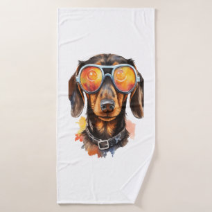 Dachshund with Sunglasses Bath Towel