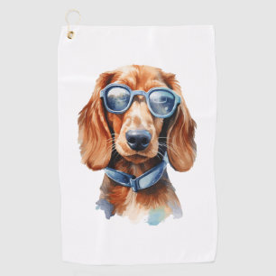 Dachshund with Sunglasses  Golf Towel