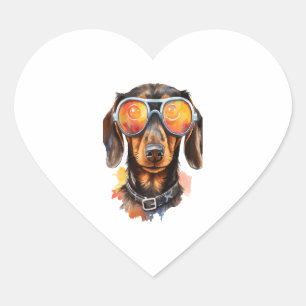 Dachshund with Sunglasses Heart Sticker