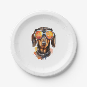 Dachshund with Sunglasses Paper Plate