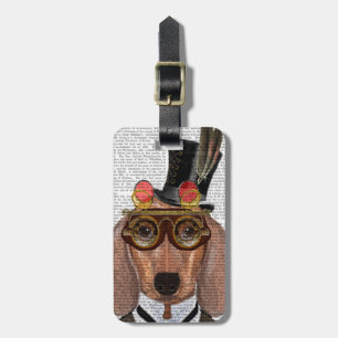 Dachshund with Top Hat and Goggles Luggage Tag