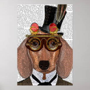 Dachshund with Top Hat and Goggles Poster