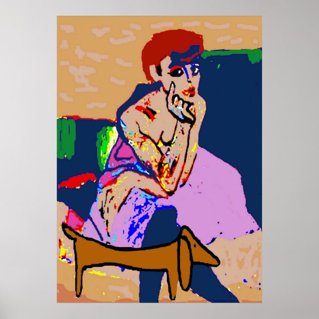 Dachshund with woman abstract poster (Front)