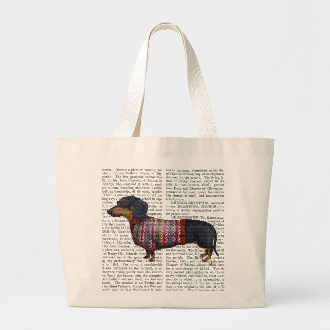 Dachshund With Woolly Sweater Large Tote Bag (Front)