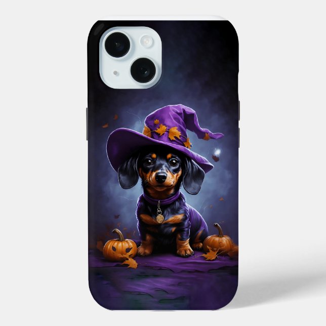 Dachshund wizard puppy with Halloween pumpkin Case-Mate iPhone Case (Back)