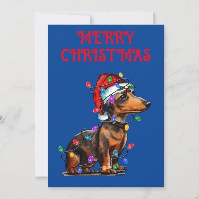 "DACHSHUND WRAPPED IN CHRISTMAS LIGHTS" INVITATION (Front)